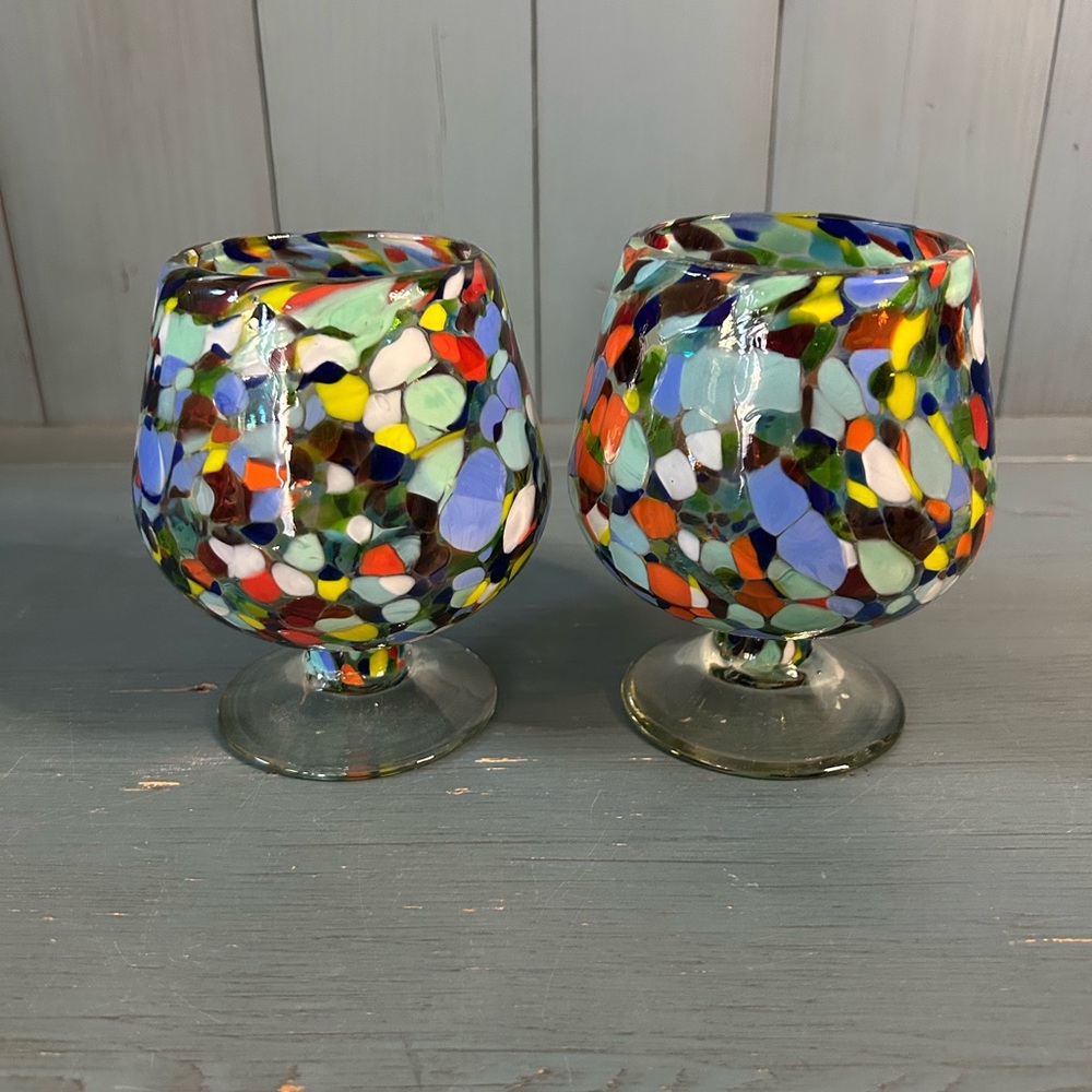 Vibrant Handblown Pebble Brandy Glass Set - Made in Mexico